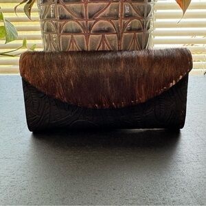 Hand tooled calf fur front hand stitched Leather Wallet